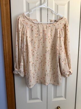 LC Lauren Conrad Cream Floral Off-the-Shoulder Blouse